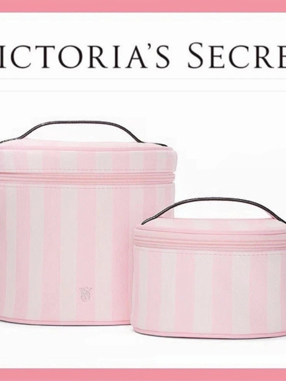 NWT Victoria's Secret Duo Makeup Bag Signature Stripe Cosmetic Case Pink Stripes